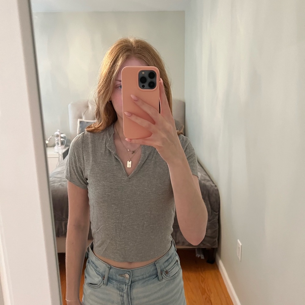 PacSun Gray Polo Crop T-Shirt Short Sleeve